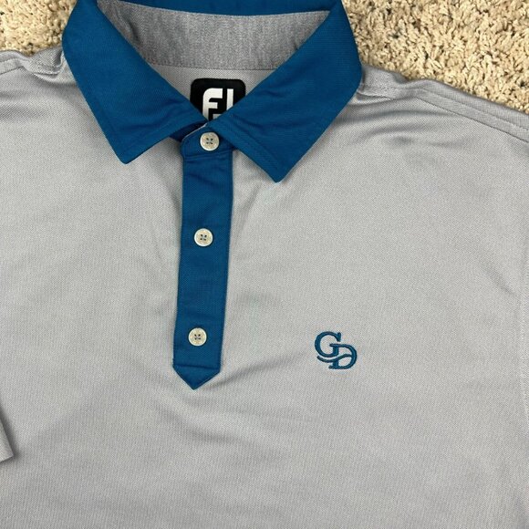Footjoy Polo Large Short Sleeve Gray Blue Accent Golf Shirt With GD Club Logo - Picture 1 of 8